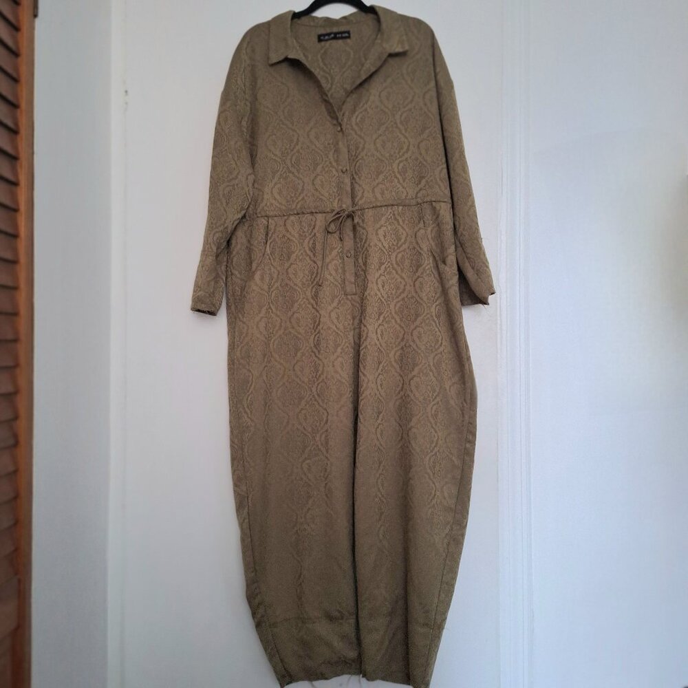 Urban Outfitters Jacquard Jumpsuit Olive Green Satin with Pockets Size M
